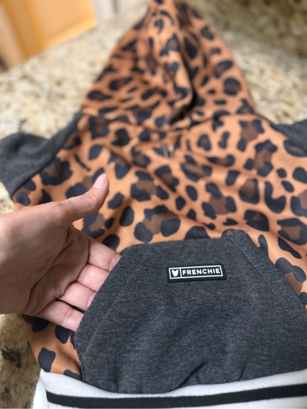 Frenchie Leopard Print Brown & Black Dog Hoodie - Picture 5 of 10